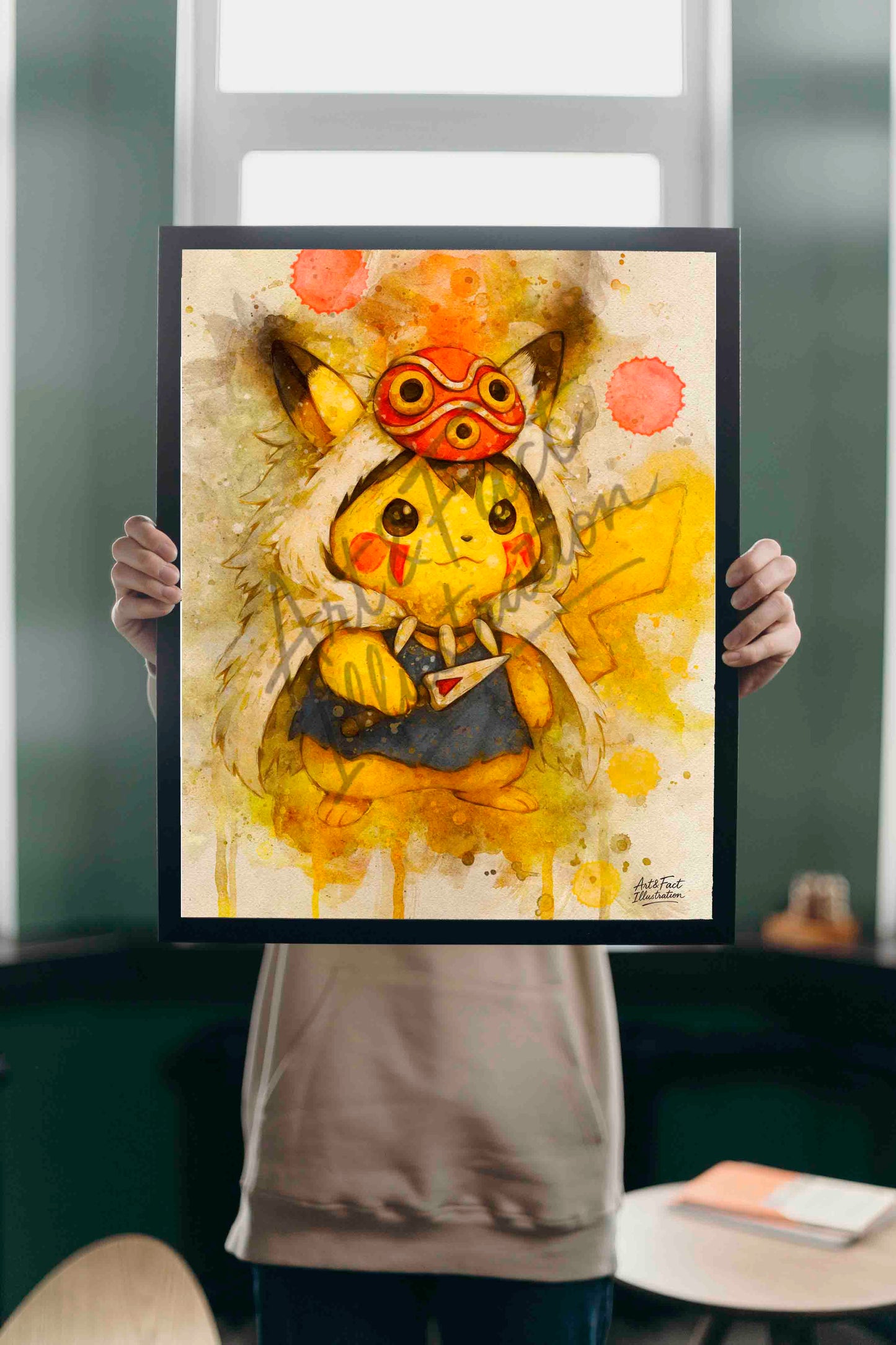 Pikachu en Mononoké / Pokémon & Ghibli / Art Print / Dessin animé / Décoration / Chambre Enfant / Idée Cadeau / Fan Pikachu / Fan Pokemon