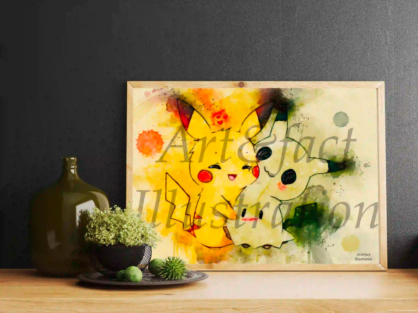 Pikachu & Mimiqui Pokémon / Pikachu poster / Art Print / Dessin animé / Décoration / Chambre Enfant / Idée Cadeau / Fan Pikachu / Fan Pokemon