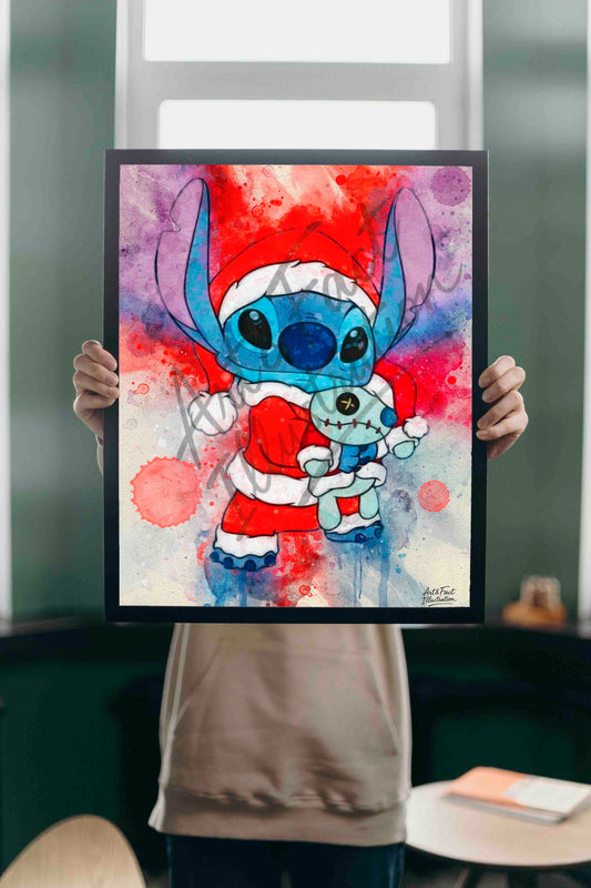 Stitch de Noël / Lilo et Stitch Poster / Ohana / Art Print / Dessin animé / Décoration / Chambre d'enfant / Idée Cadeau / Fan Stitch