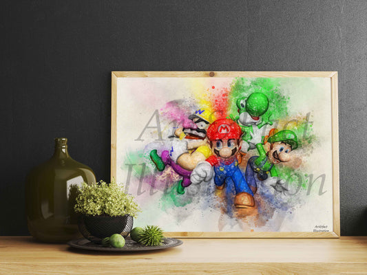 Mario / Mario 64 / Mario Bros / Super Mario / Luigi / Wario / Yoshi / Art / Décoration / Geek / Bureau / Chambre / Idée Cadeau