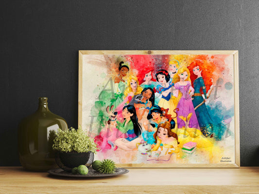 Princesse Disney / Art Print / Dessin animé / Décoration / Chambre d'enfant / Idée Cadeau / Fan Princesse