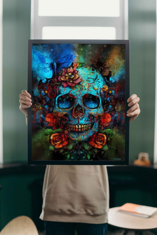 Calavera / Masque Mexicain / Tête de Mort / Œuvre / Art / Décoration / Bureau / Chambre / Idée Cadeau