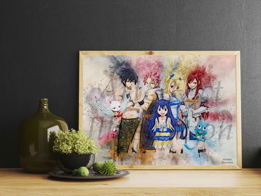 Fairy Tail / Happy / Natsu / Erza / Lucy / Manga poster / Série Animé / Décoration Chambre / Bureau / Idée Cadeau