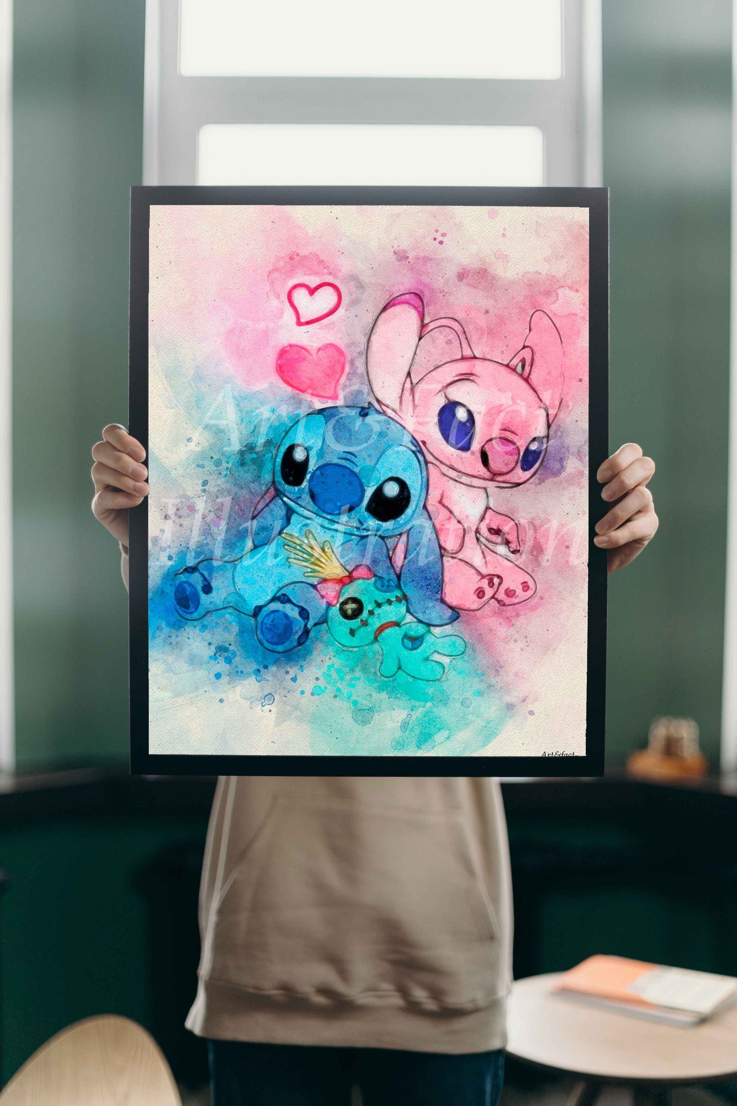 Stitch & Angel / Lilo et Stitch Poster / Stitch Rose / Stitchette / Ohana / Art Print / Dessin animé / Décoration / Chambre d'enfant / Idée Cadeau / Fan Stitch