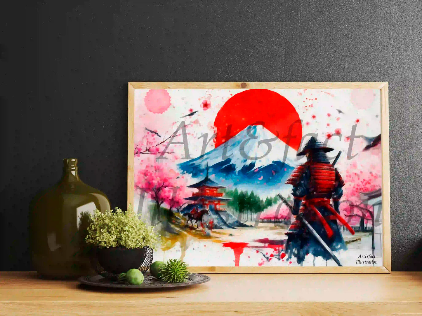 Samouraï / Mont Fuji / Cerisier / Pagode / Univers Japonais / Japon / Art / Décoration / Bureau / Chambre / Idée Cadeau